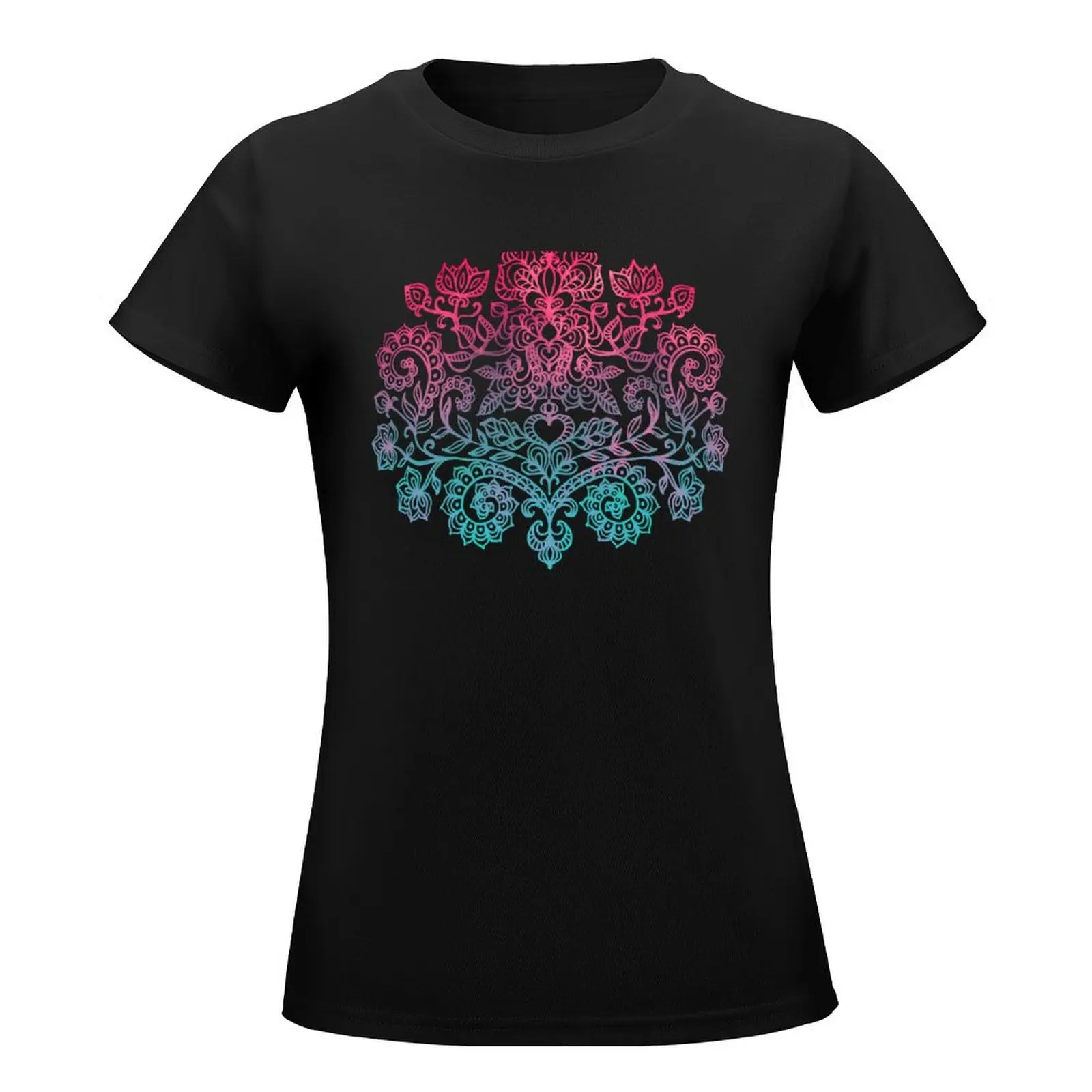 Ombre Folk Art Doodle เสื้อยืดพิมพ์สัตว์เสื้อสําหรับสาวตลกผู้หญิงเสื้อฤดูร้อน 2024