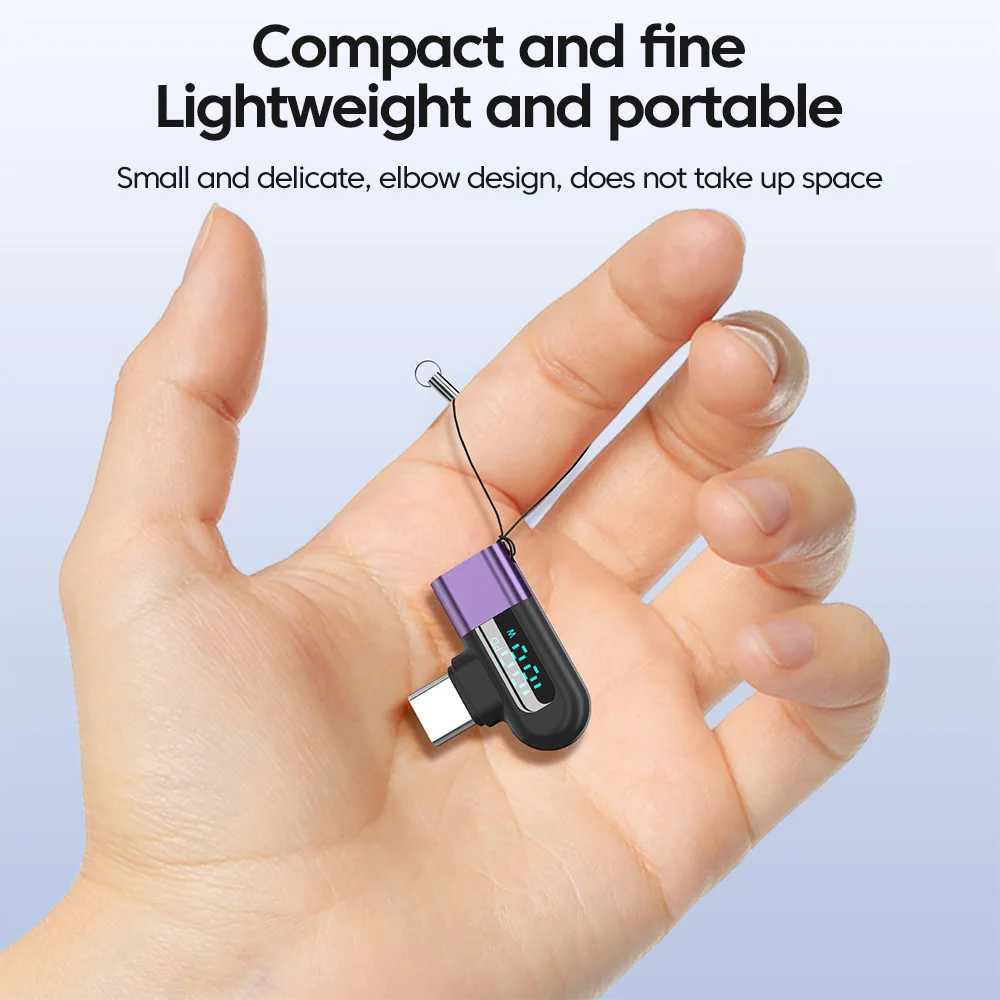 120W Elbow 90 Degree OTG Type C To Type C Adapter Digital Display 6A Fast Charge Data Transfer USB C To C Connector With Lanyard