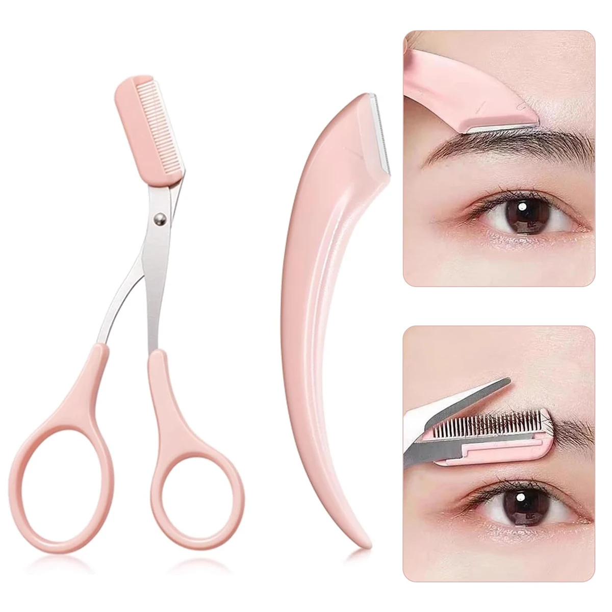 Präzisions-Augenbrauentrimmer-Set Edelstahl-Schere Kamm Gebogener Rasierer Gesichtshaarentferner Pflegeset Unisex Schönheitswerkzeuge