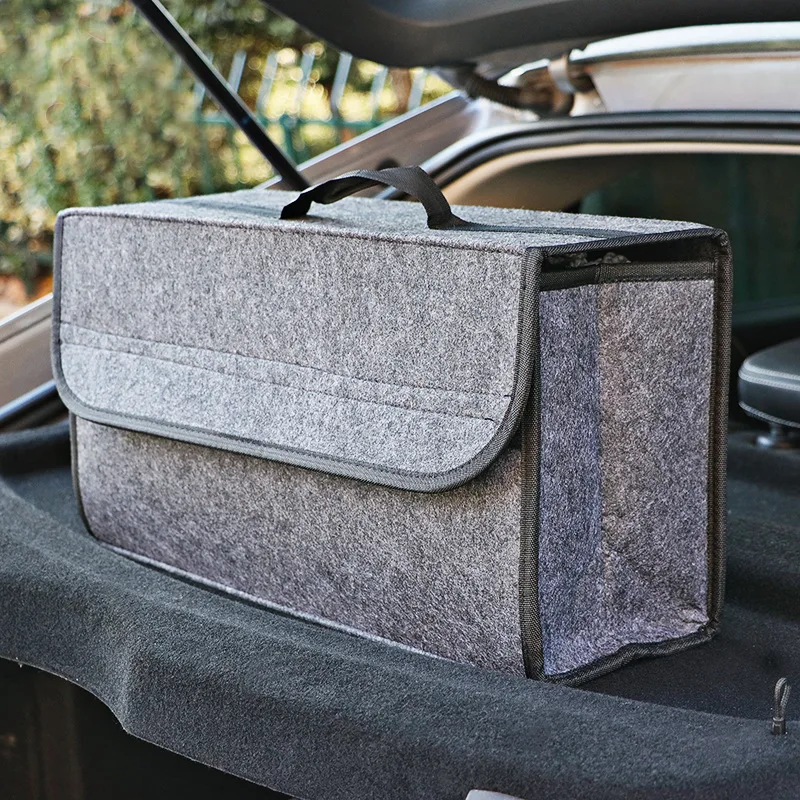 

Spacious Canvas Car Storage Box - Portable, Foldable, and Collapsible Trunk Organizer with Felt Cloth Interior