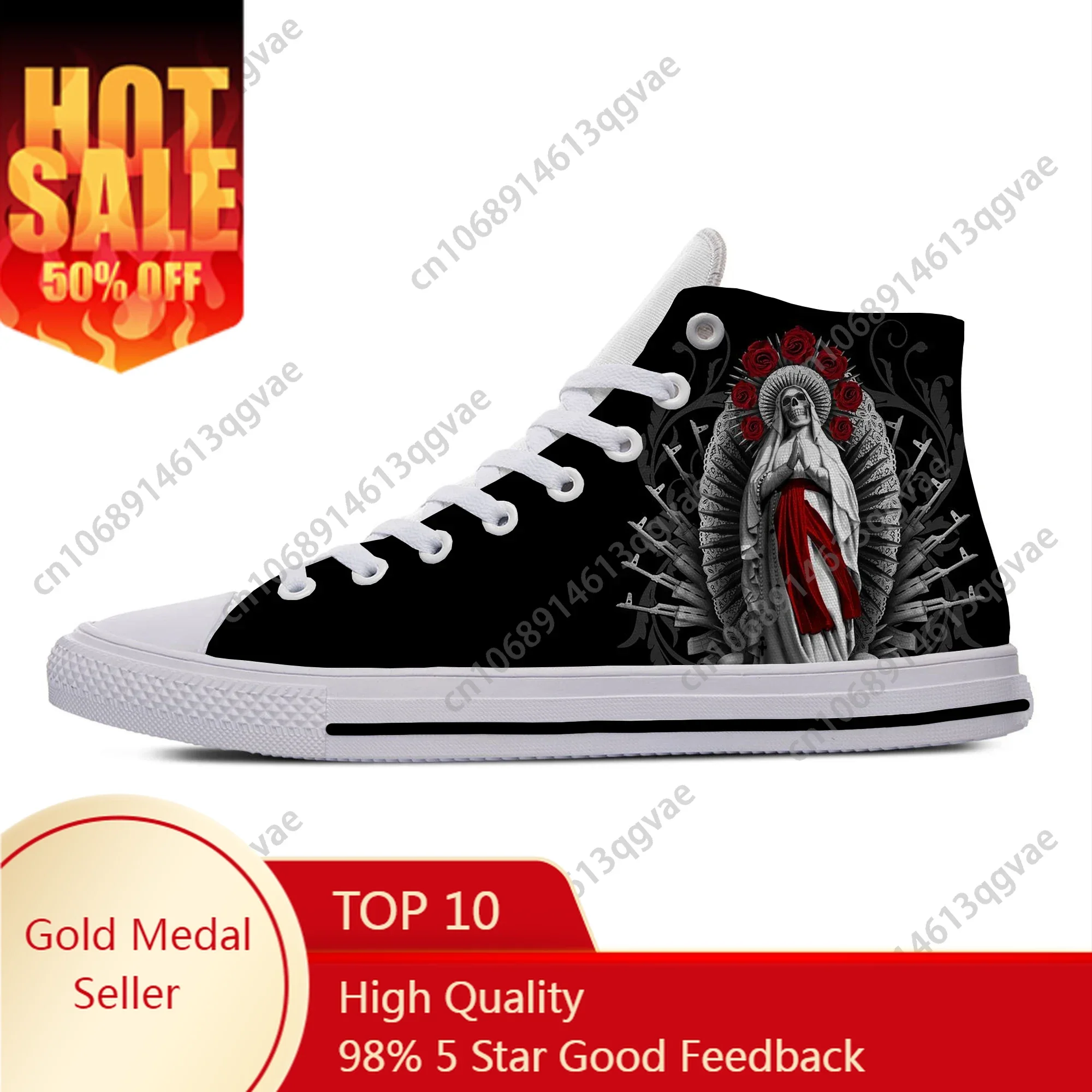 Hot Cool Santa Muerte Horror Death Goth Mexican Skull Casual Cloth Lightweight Shoes High Top Men Women Classic Board Shoes