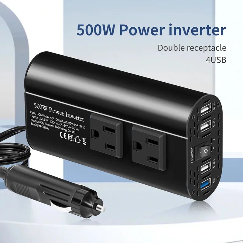 Convertitore a onde modificate da 500 W con presa USA e 4 USB, convertitore portatile per autoveicoli e domestici da DC12V a AC 110 V 60 HZ
