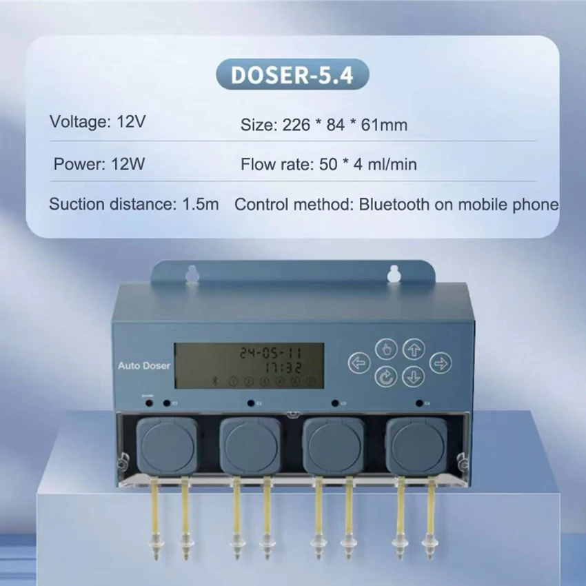 

DOSER-5.4/DOSER-5.6 Умный программируемый дозирующий насос для аквариума с Bluetooth-управлением через приложение, насос-фильтр, дозатор 12 Вт, 1.5 м