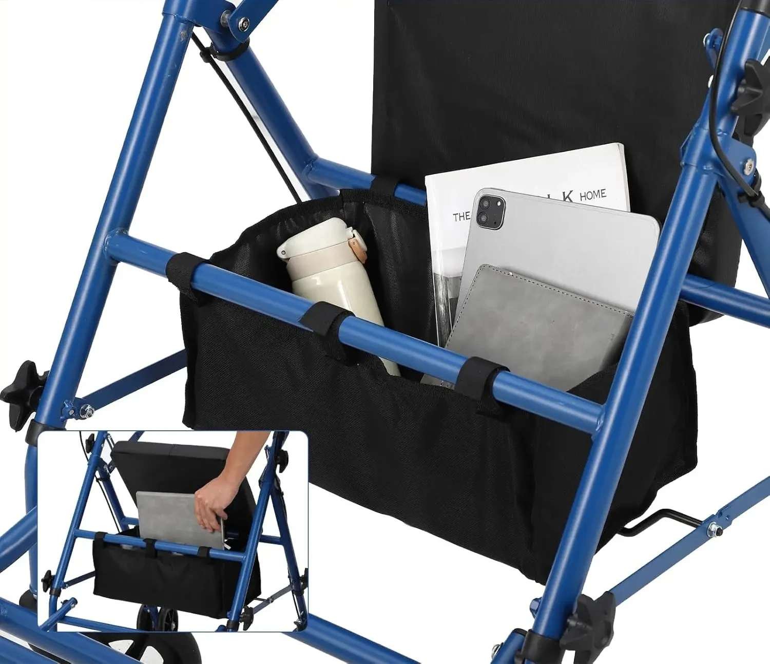 Folding 2-in-1 Rollator Walker & Transport Wheelchair for Seniors All-Terrain Chair with Seat Brakes Backrest Footrest