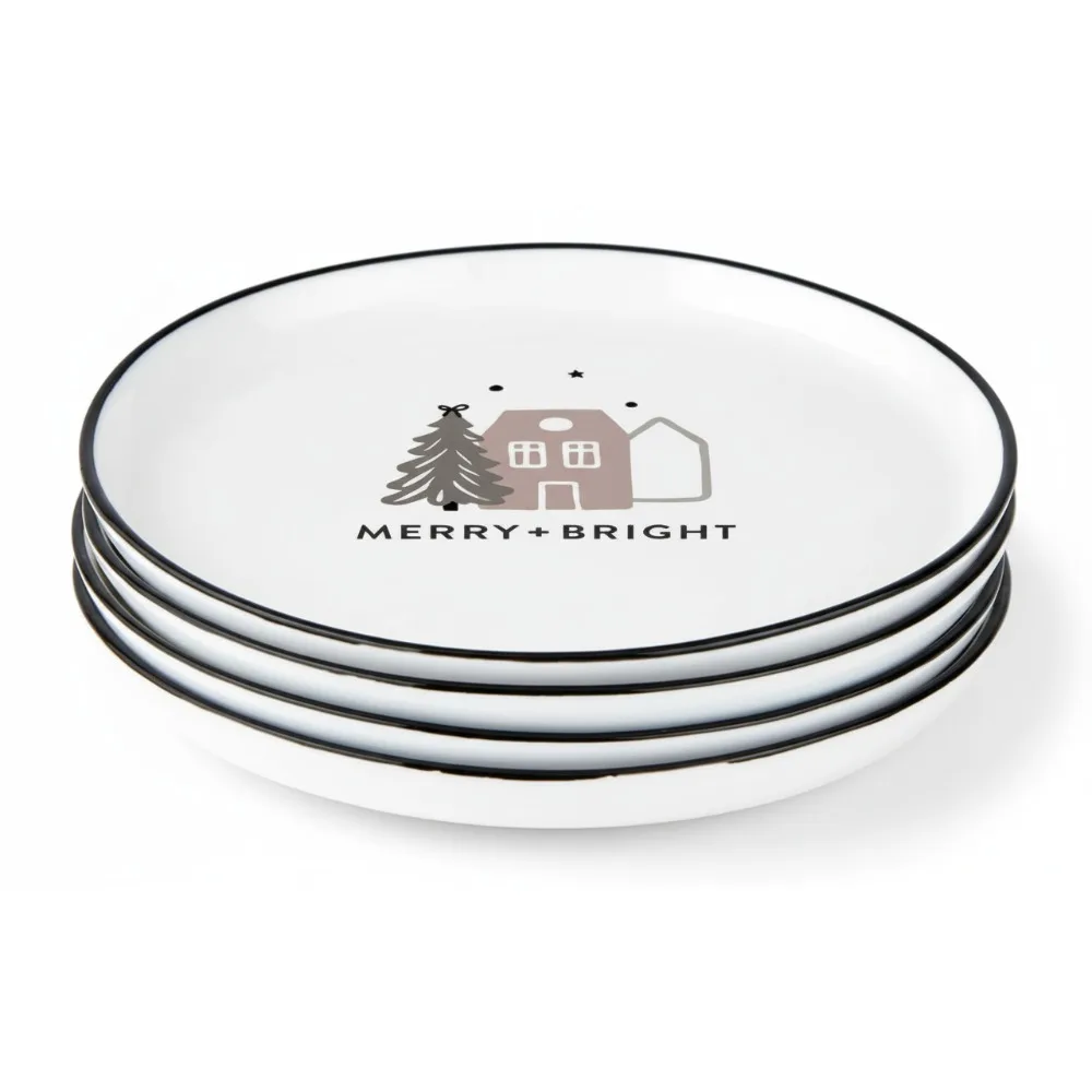 

Рождественские тарелки для закусок, набор из 4 белых керамических маленьких тарелок, 5,25 дюйма, подарок госпожи праздничной вечеринки