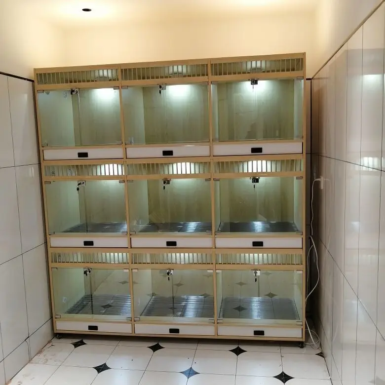 

Pet Shop Kennel Solid Wood Glass Dog Cabinet Dog Villa Foster Cabinet with Toilet Breeding Cage