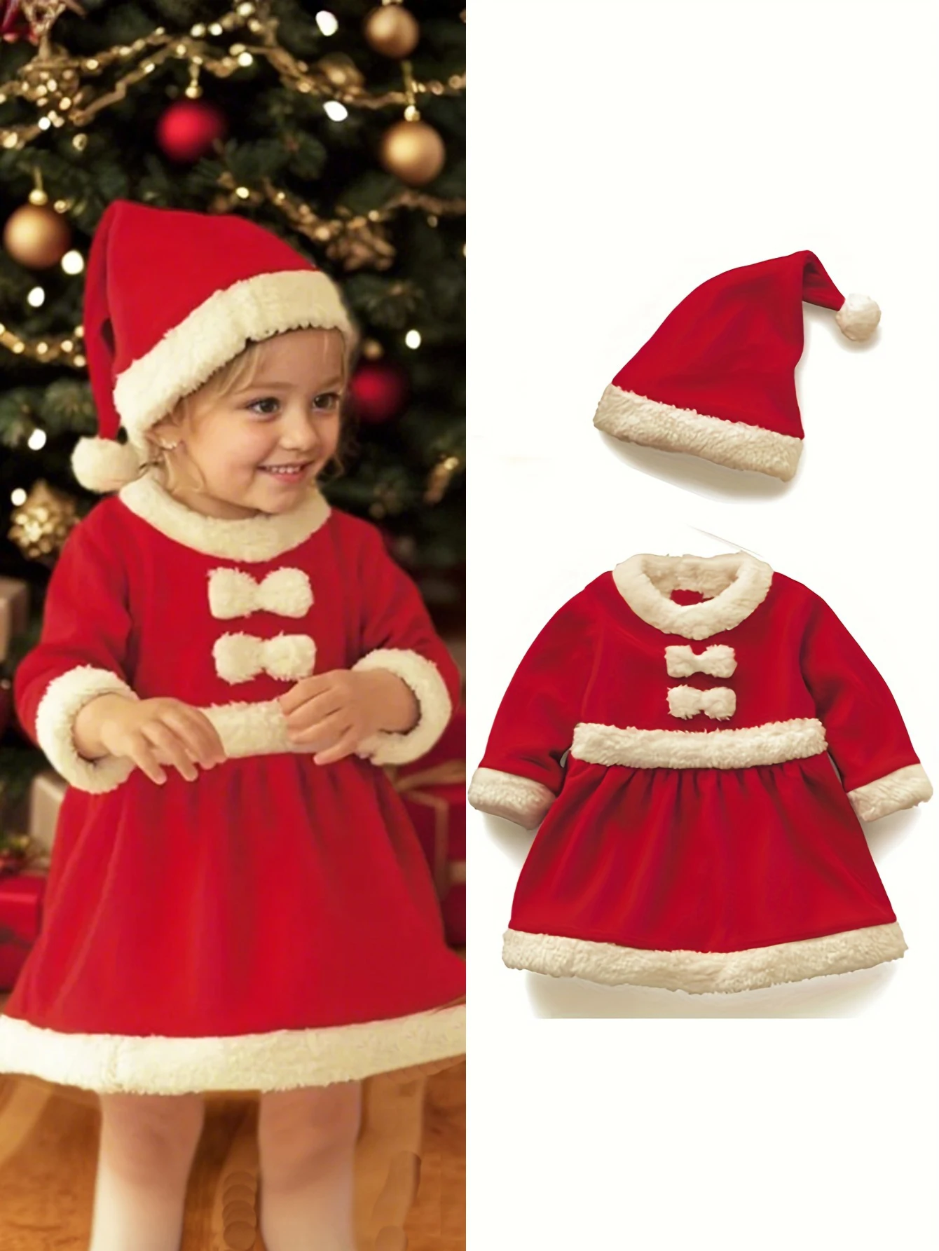 Christmas Baby Santa Claus Cosplay Costume Baby Boys Girls 3/4 Sleeve Clothes Toddler Kids Dress Children Clothing for 1-8 Years