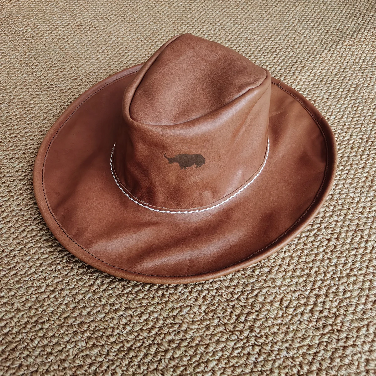 

Outdoor casual brown genuine leather denim hat men's genuine leather hat