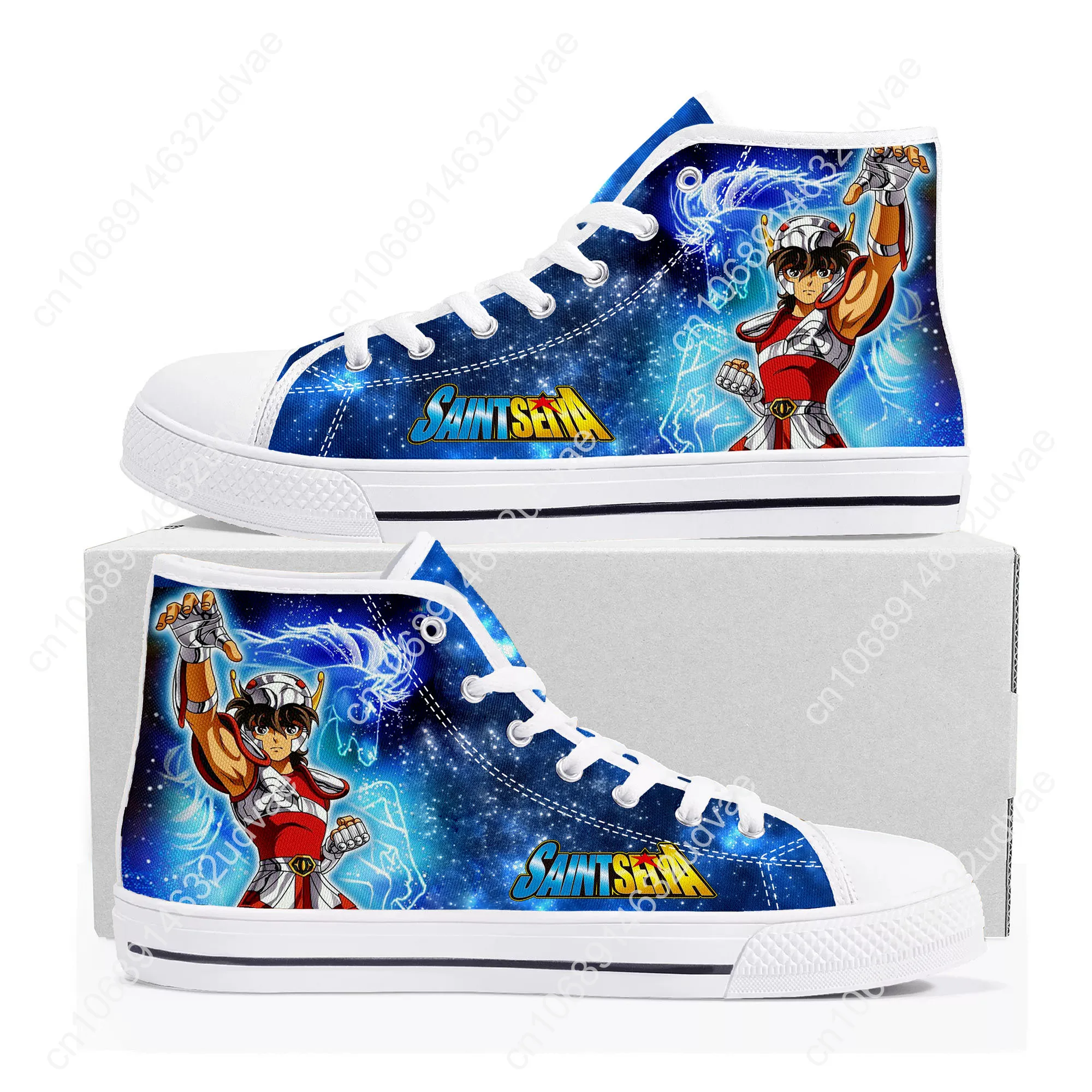 Saint Seiya Cartoon High Top Sneakers High Quality Mens Womens Teenager Canvas Sneaker Casual Couple Shoes Custom White Shoe