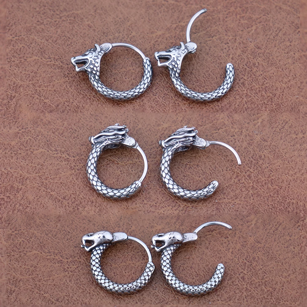 Vintage Viking Wolf Head Huggie Stainless Steel Fashion Charm Men Hoop Earrings Punk Rock Lucky Almut Male Ear Jewelry Wholesale image 4