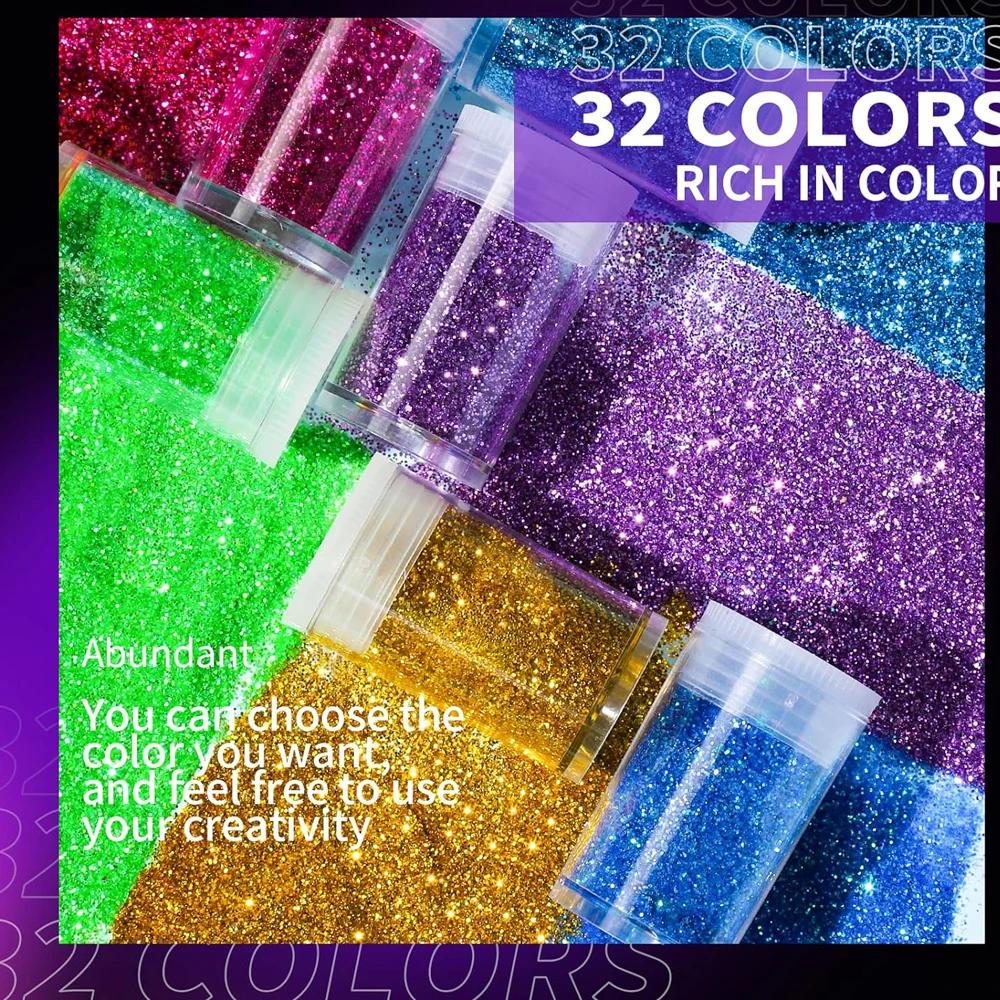 32 pçs/set prego glitter mix cores flocos da arte do prego y2k pó fino poeira uv gel polonês acrílico dicas de manicure diy ferramentas decoração *