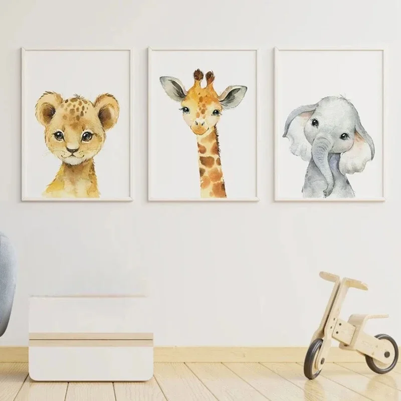 Modern Zoo Elephant Giraffe Canvas Prints Set of Three Animal Wall Art Poster Picture for Children\'s Room Bedroom Decor Cuadros