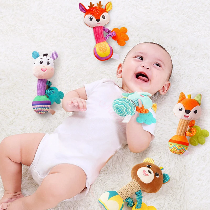 Cute Stuffed Animal Handbells Hanging Rattle Baby Soft Rattles Toys Infant Sensory Development Hand Grip Toys For Baby Gifts