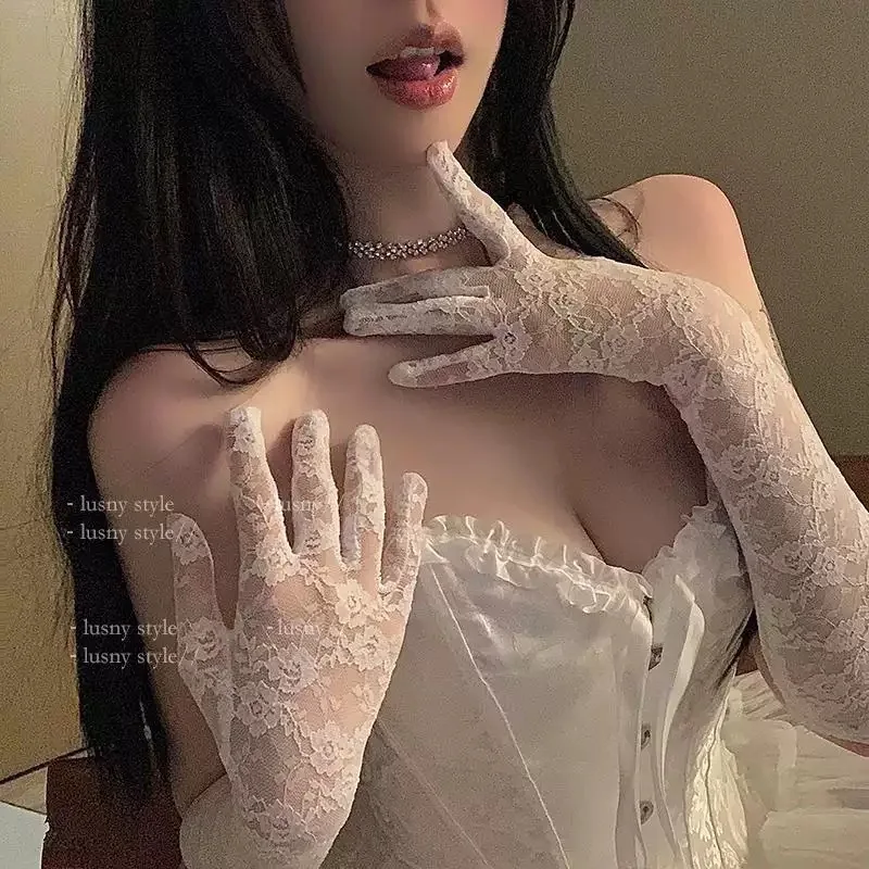 Girl Group Lolita Spitzenhandschuhe | Sexy Foto-Requisiten im Retro-Stil aus durchsichtigem Netzstoff | Manschetten für Hochzeitskleiderärmel | Stylingzubehör für Damen – Detail 4