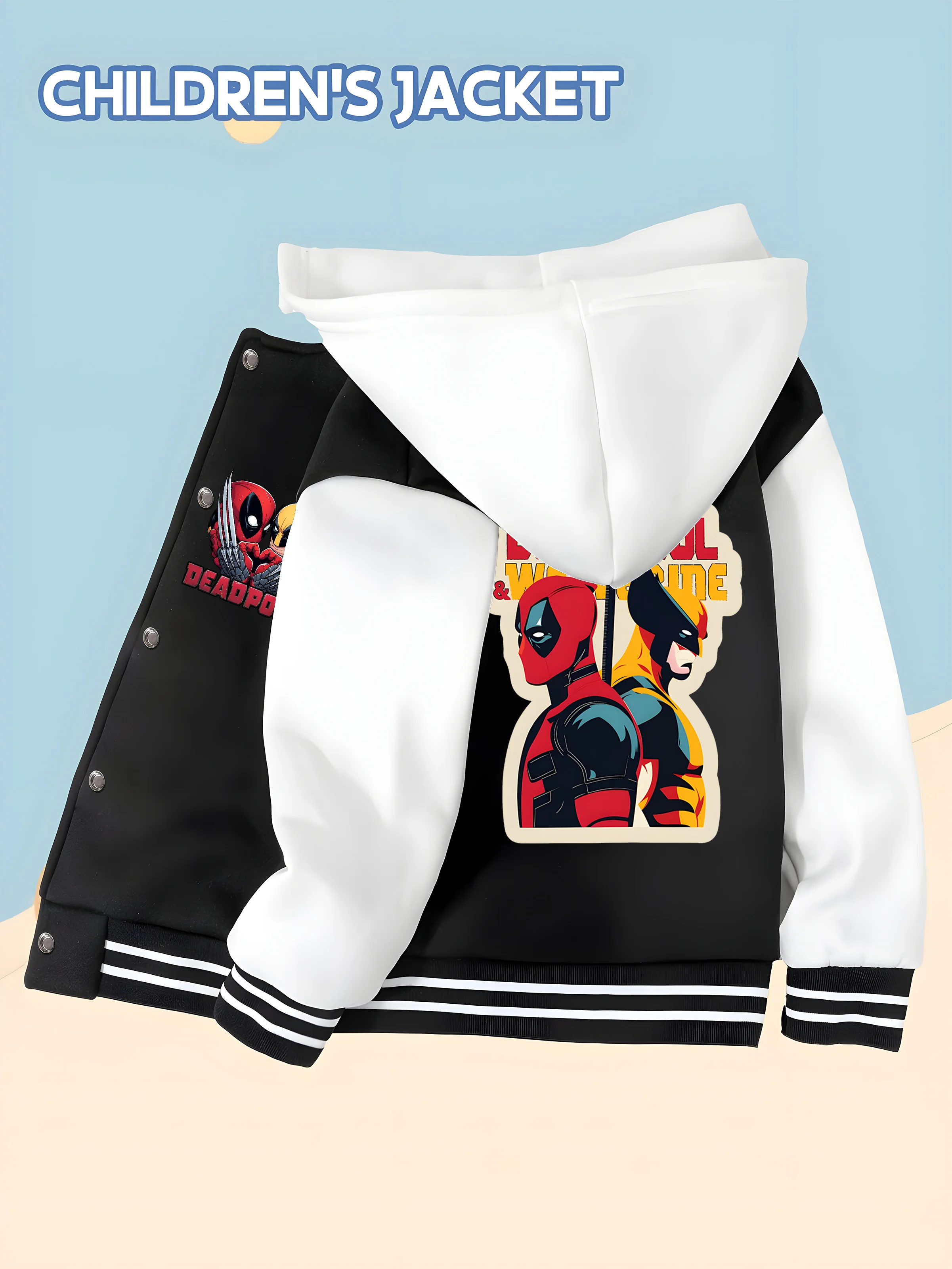 

MINISO Marvel Boys Baseball Jacket - Black Panther, classic black and white, soft fabric, warm and comfortable, skin-friendly, f