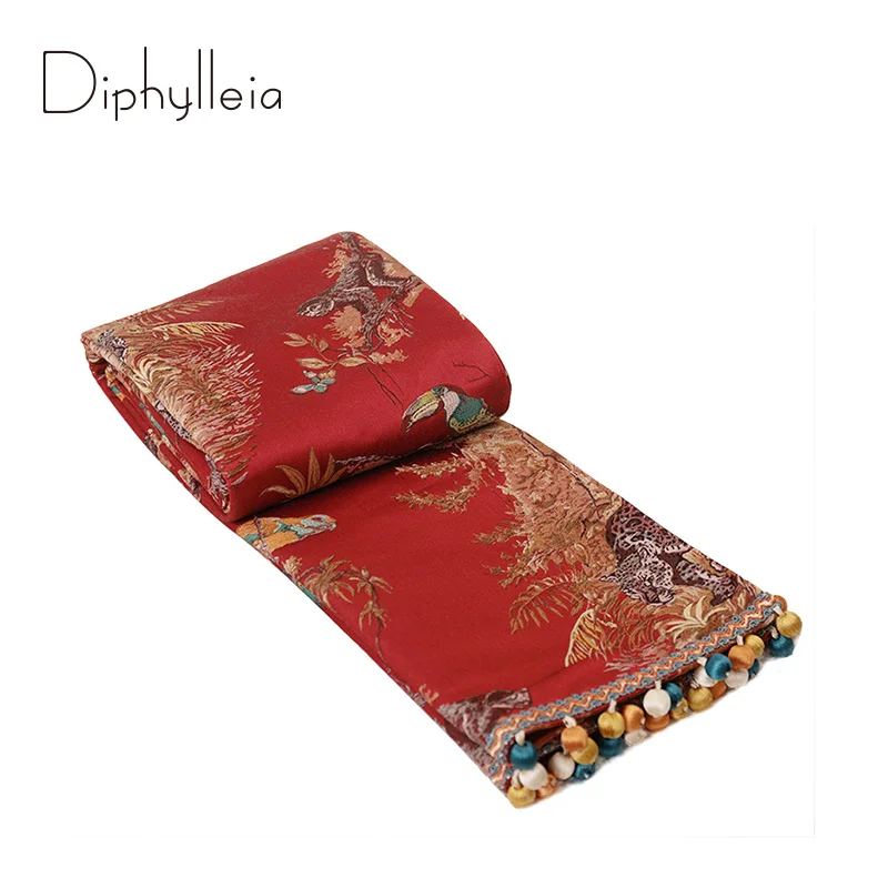 Diphylleia Tropical Table Runer Dresser Scarf Orange Panther Jacquard American Light Luxurious Rectangle Table Cloth With Tassel