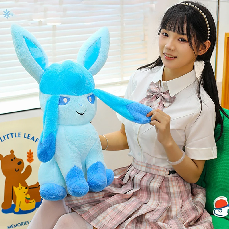 

45/80cm Pokemon Glaceon Plush Toys Anime Doll Cartoon Eevee Large Pokémon Plushie Kawaii Stuffed Gift for Kids Birthday Xmas