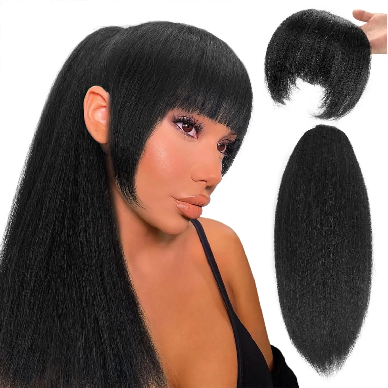 rabo-de-cavalo-sintetico-liso-yaki-de-20-polegadas-com-franja-para-mulheres-negras-aplique-de-cabelo-grosso-e-liso-com-franja