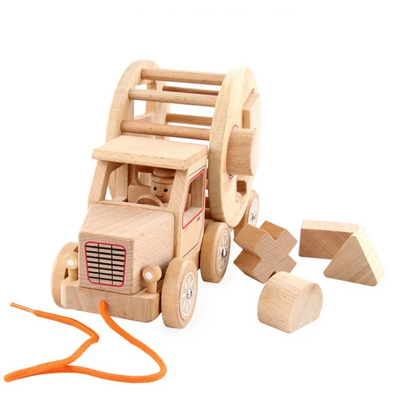 Kids Wooden Pull Car Assembling Building Blocks Shape Matching Game Educational Toy For Children Puzzle Learning Toys