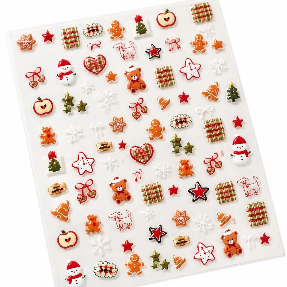 1Pc Glamorous Nail Wraps 5D Christmas Tree Bear Star Snowflake Embossed Self Adhesive Decals Nail Wraps Art Supplies Kit