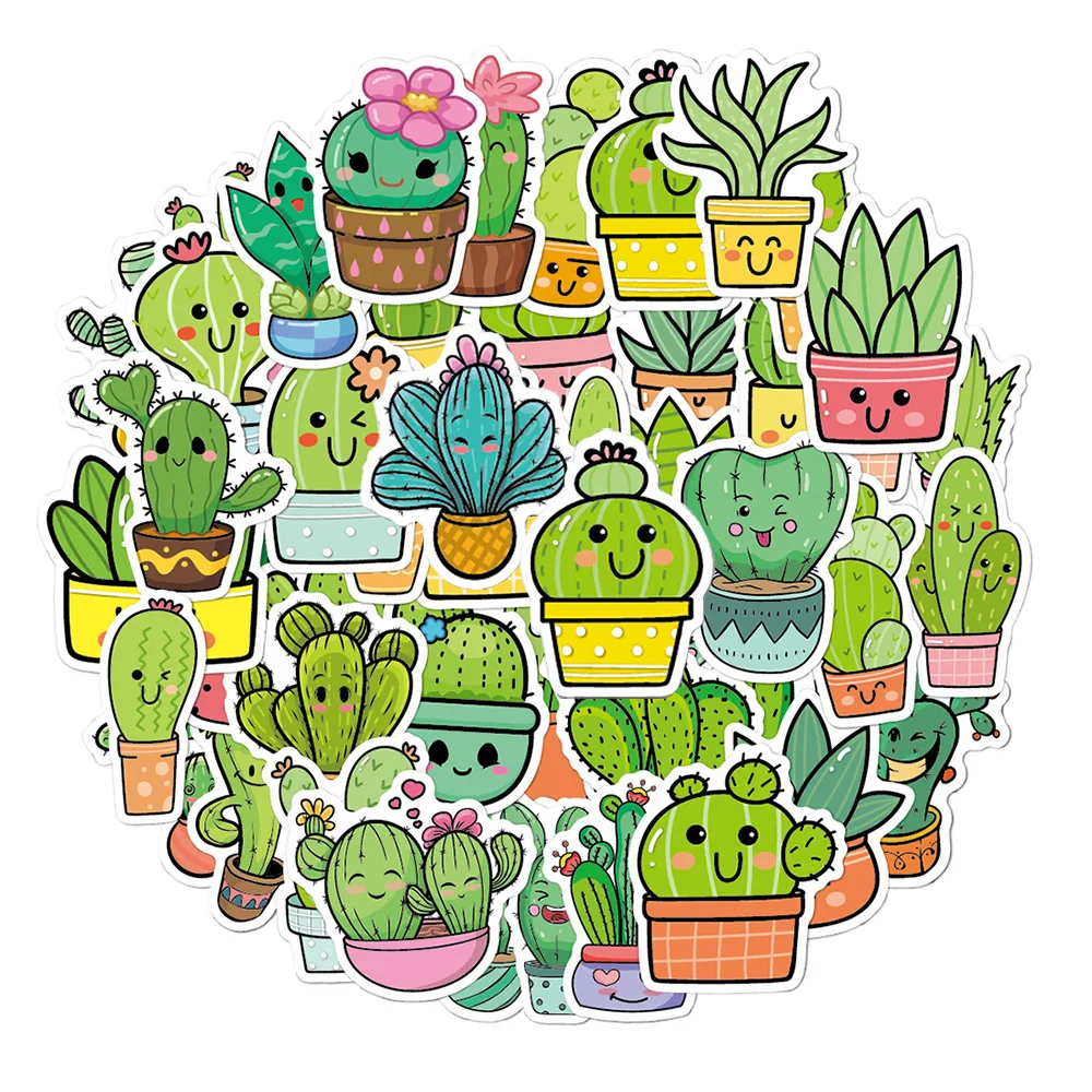 10/30/50pcs Kawaii Little Fresh Green Cactus Stickers Cute Cartoon Sticker Water Bottle Luggage Phone Graffiti Decals Decoration