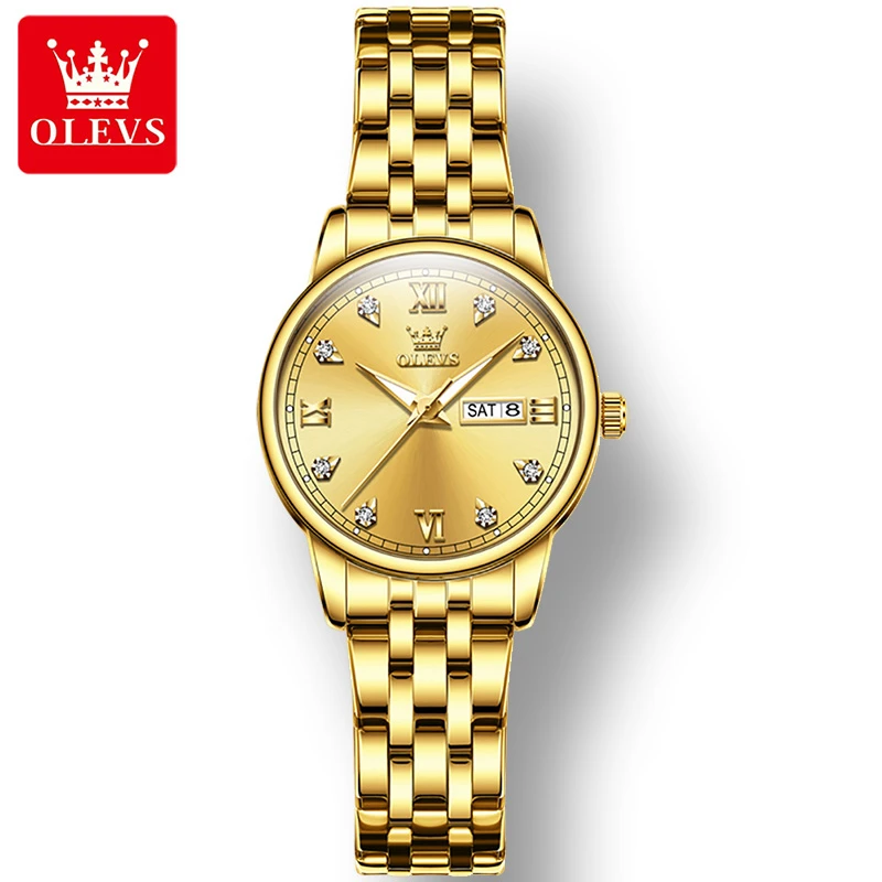 

OLEVS 5525 Casual Quartz Watch Gift Round-dial Alloy Watchband Week Display Calendar