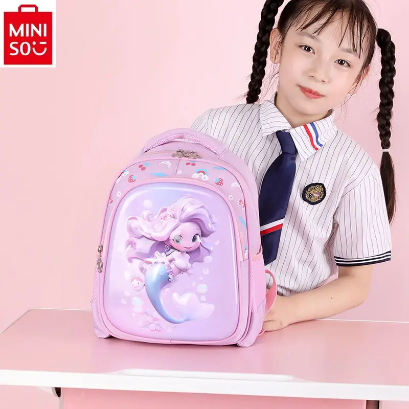 MINISO Disney bolsa de estudiante de princesa de dibujos animados de sirena, mochila transpirable para niños, carga reducida