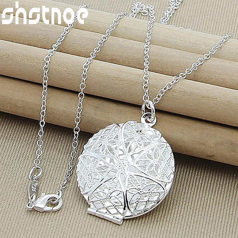 

SHSTONE 925 Sterling Silver Round Photo Frame Pendant Necklace For Women 16-30 Inch Chain Engagement Gift Fashion Charm Jewelry