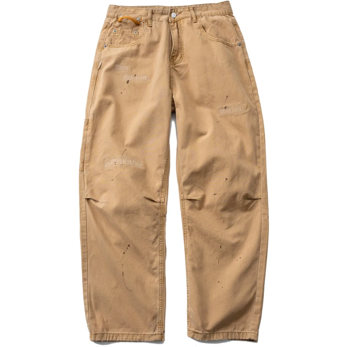 Retro Khaki Washed Distressed Embroidered Patch Straight Leg Casual Loose and Versatile Pants for Men