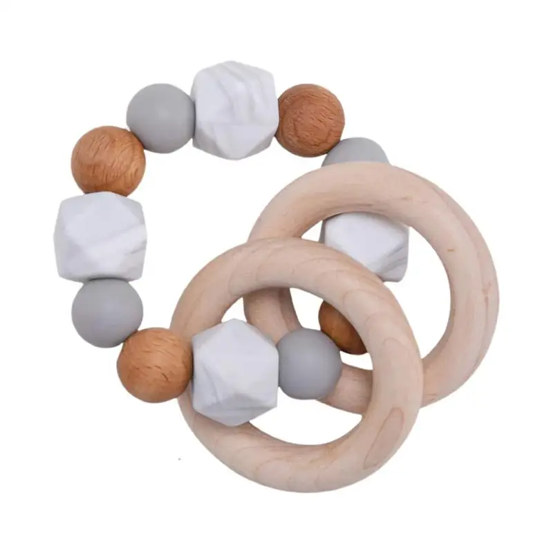 

Wood Teether Ring Chewable Natural Wood Teether Toy Teething Ring Bead String Food-Grade Montessori Toys For Babies Little