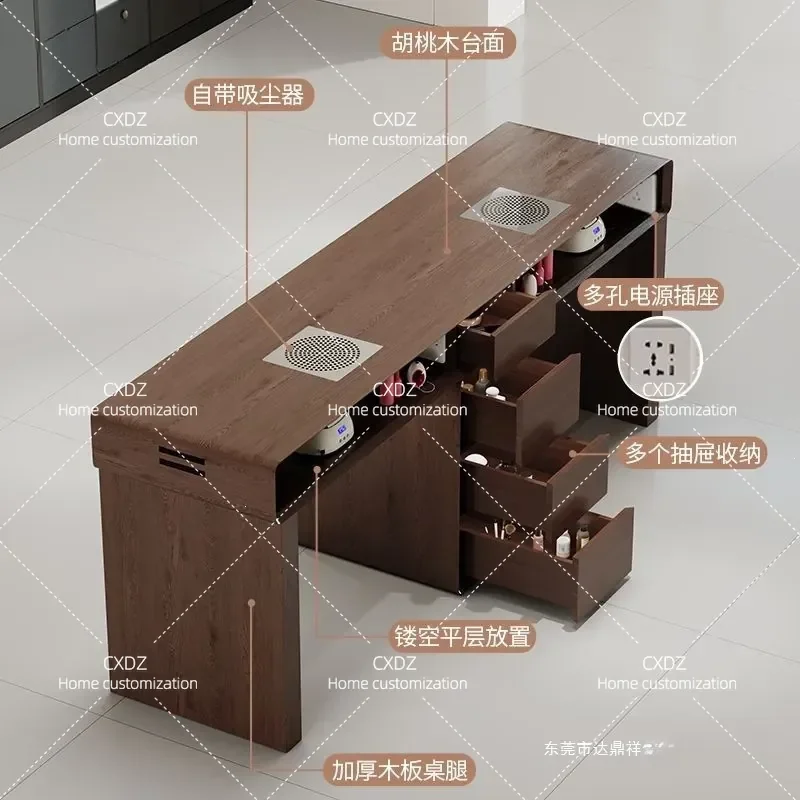 Japanese Style Solid Wood Nail Art Table and Chair Set with Vacuum Cleaner Single Double Russian Walnut Manicure Desk Retro