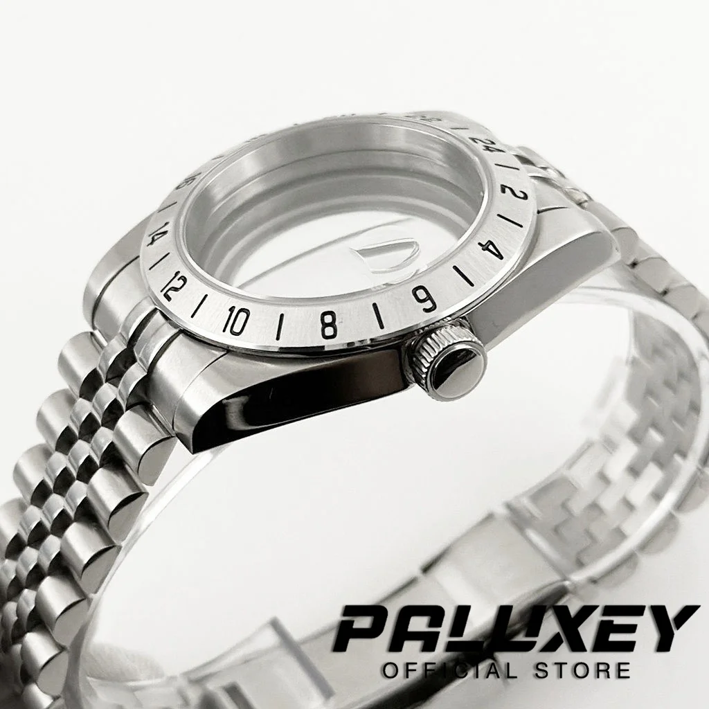 New 39mm EXP NH34 NH35 NH36 NH38 NH70 Sapphire Glass Watch Case 24 Hours GMT Fixed Bezel Solid Glide Lock Clasp ETA2824 Case