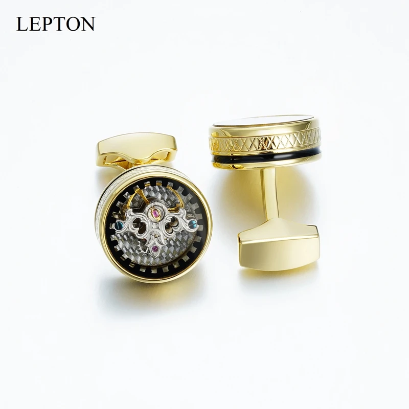 Lepton High-Quality Watch Tourbillon Movement Cufflinks for Men Gemelos - Wedding Groom Business Anniversary Hot Sale