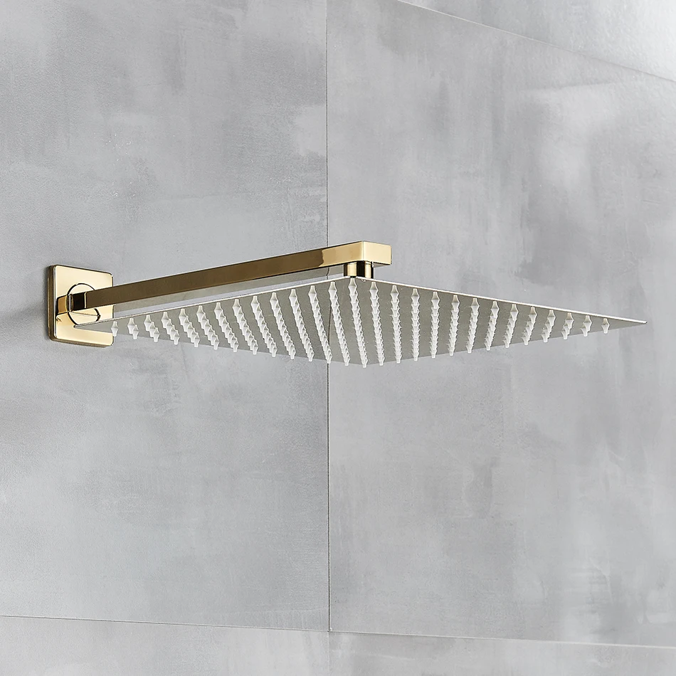 Rainfall Shower Head 8"/10"/12" Square Bathroom Ultrathin Rain Top Shower Head with Shower Arm Faucet Accessories Wall Mounted
