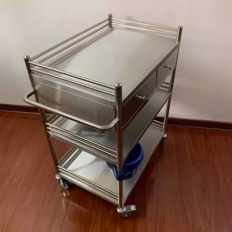 Stainless Steel Medical Trolley Treatment Car Multifunctional Shelving Medical Instruments Surgery Tools Beauty Car