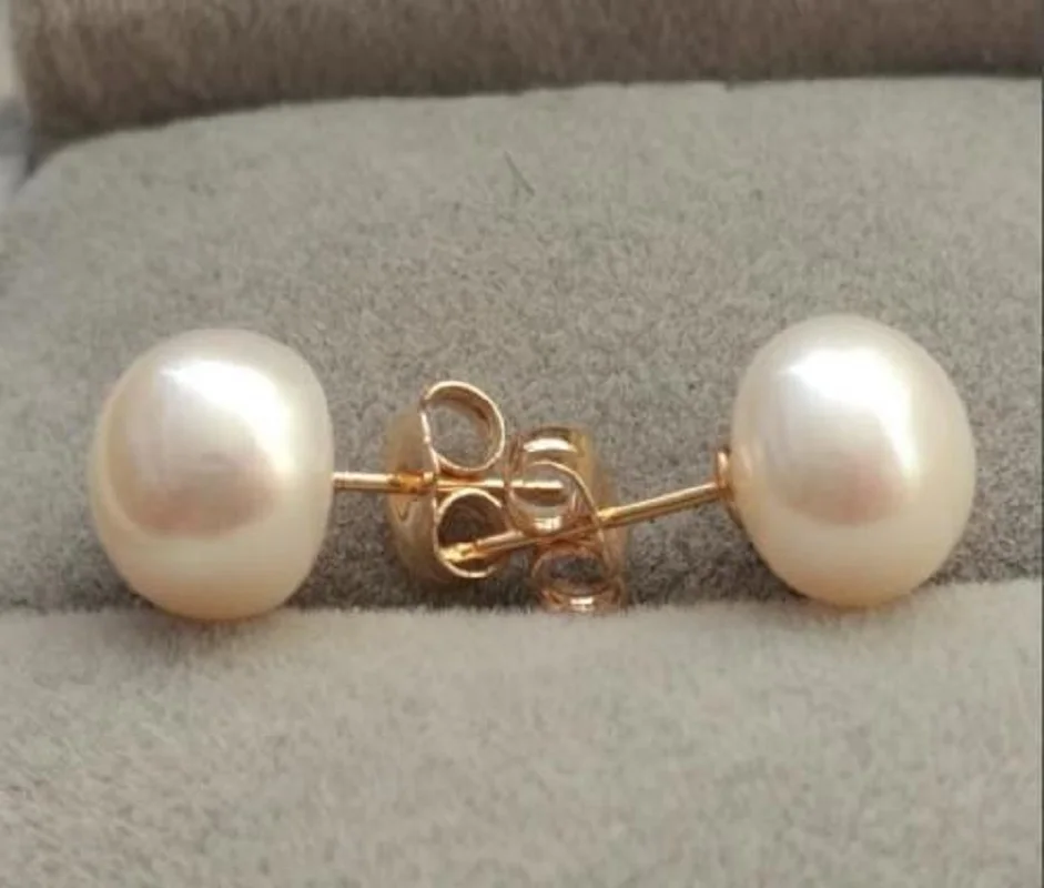 أقراط من الذهب واللؤلؤ الأبيض عيار 14 قيراط ، 9-10 ، عرض ترويجية لفترة محدودة ، بالجملة