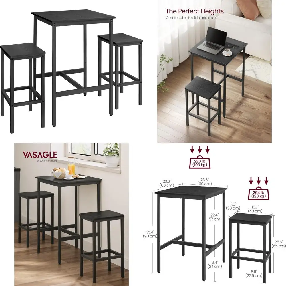 コンパクトなキッチン朝食テーブルセット、スツール2脚付き、小さなスペース向けのモダンなダイニングパブ家具