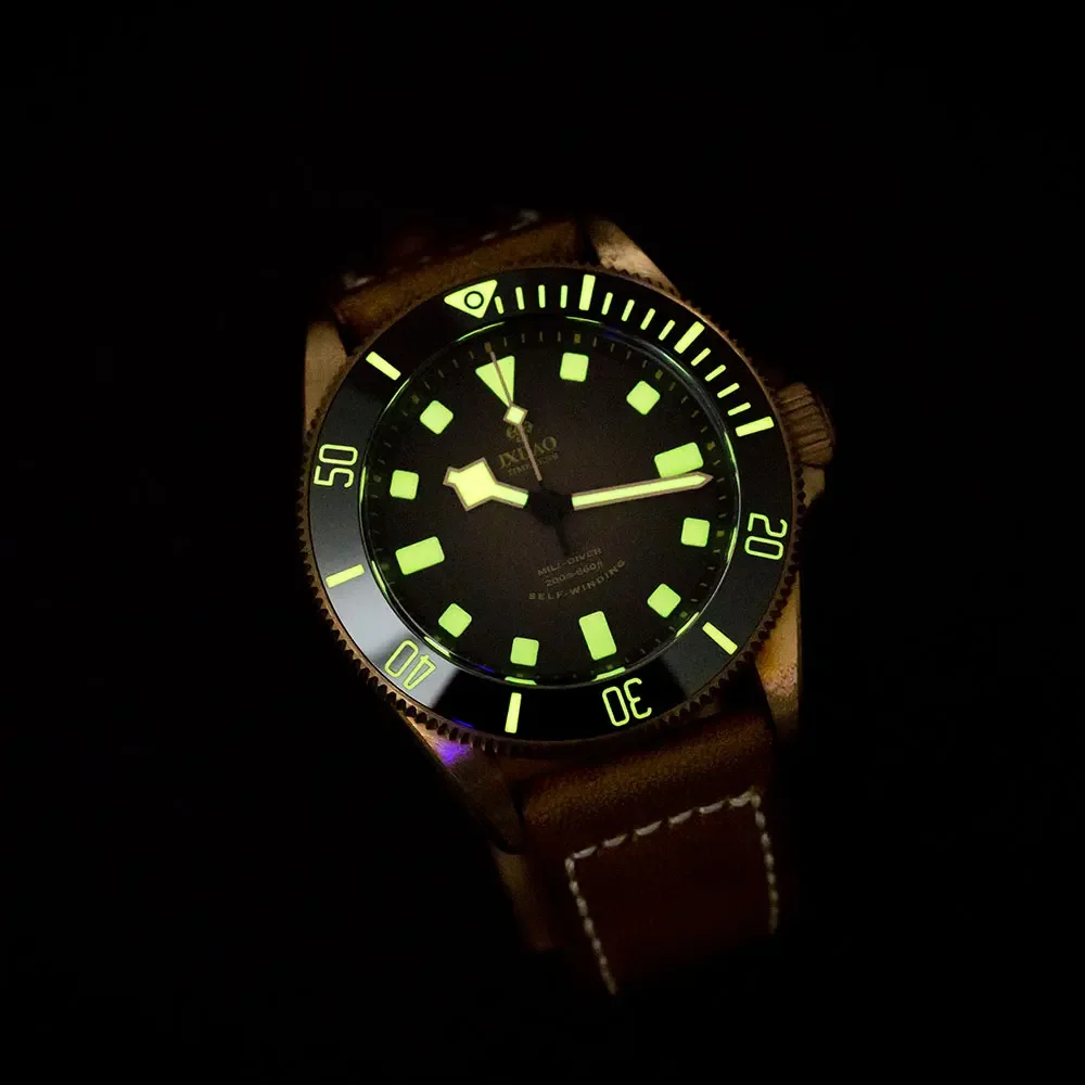 IXDAO IPOSE Bronze 39mm Diver Watch Automatic Mechanical Sapphire Crystal BGW9 Super Luminous 200m Waterproof Diver Homage Watch