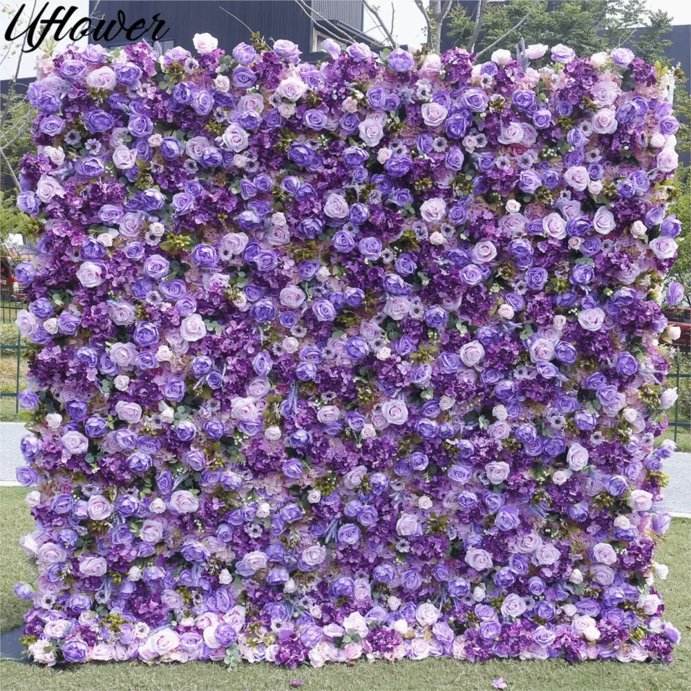 

Uflower 5D Purple Rose Peony Cloth Flower Wall Wedding Backdrop Fabric Hanging Curtain Floral Window Display Party Event Props