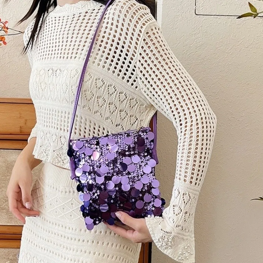 Fashionable Square Shape Sequin Crossbody Bag Polyester Soft Evening Bag Lightweight Shiny Mobile Phone Bag Wedding