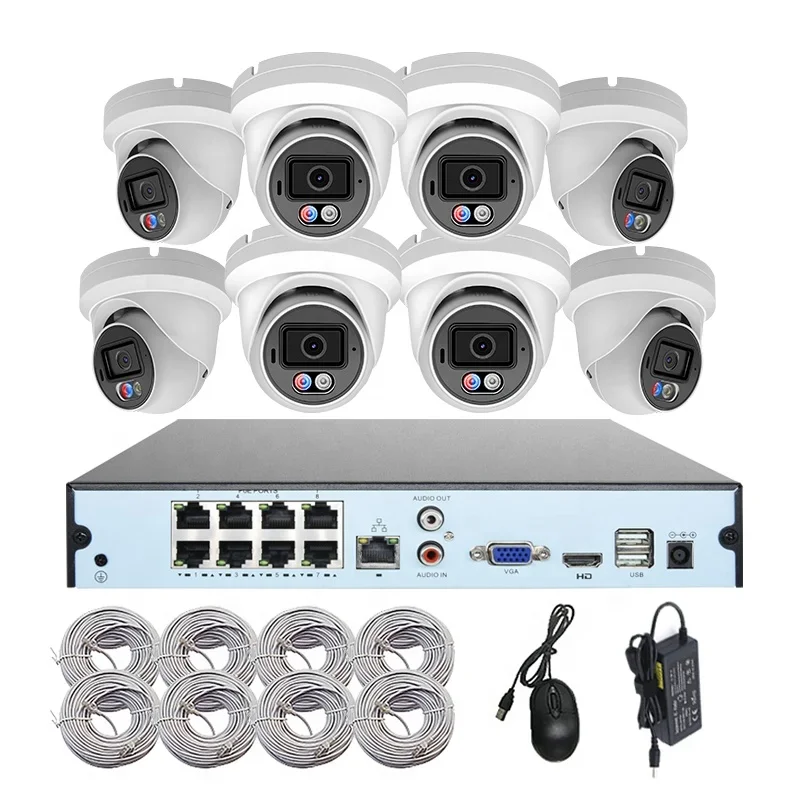 Melhor kit 4K 8CH PoE NVR em dois sentidos em cores IP66 8pcs dissuasão ativa ao ar livre indoor 8MP sistema de câmera de segurança