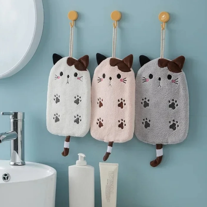 

Baby Towels 17cmx24cm Kawaii Cat Embroidered Towelette Home Decora Dual Purpose Coral Velvet Towel Bathroom Bath Shower Products