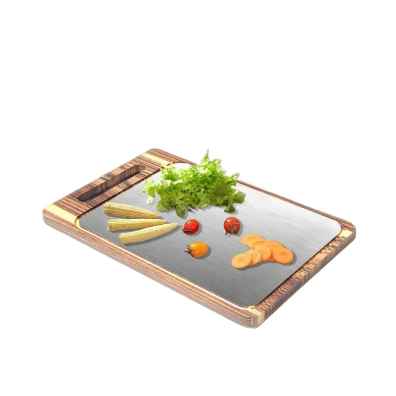 Premium Wood Stainless Steel Cutting Board Double Sided Non-slip Kitchen Cutting Board Dishwasher Safety Laser Mark