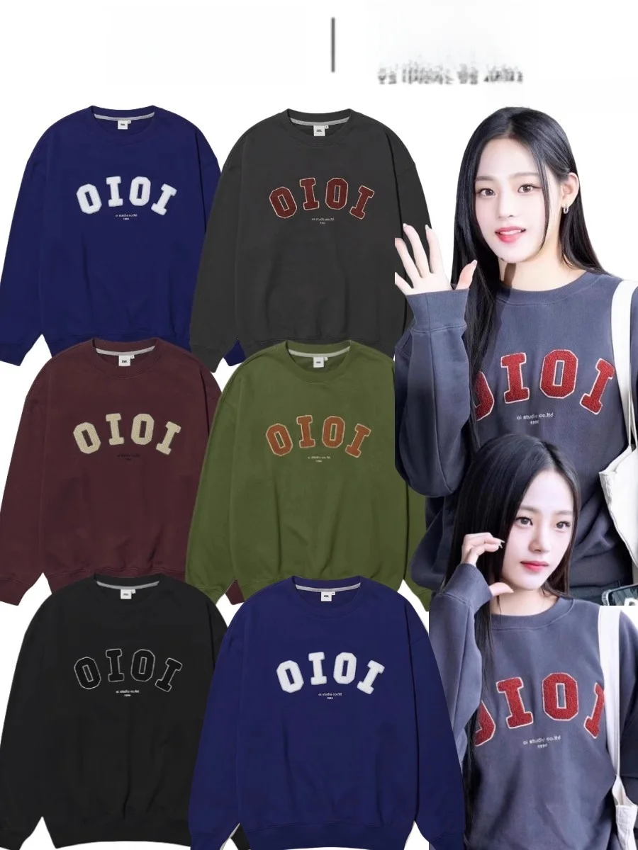 

Oioi Classic Letter round Ne Newjeans Color Blo Embroidery College Sle Autumn Winter Cotton Long Sve Sweatirt