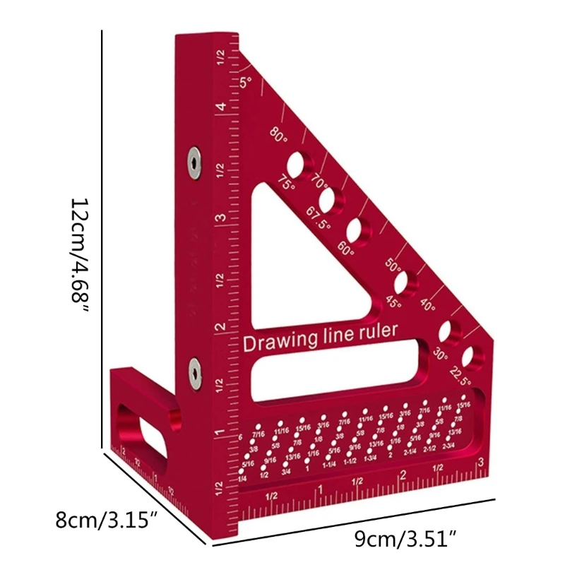 MultiAngles วัดเครื่องหมายไม้บรรทัดโลหะไม้โปรแทรกเตอร์สี่เหลี่ยม 45 ° 90 ° Miters สามเหลี่ยม KXRE