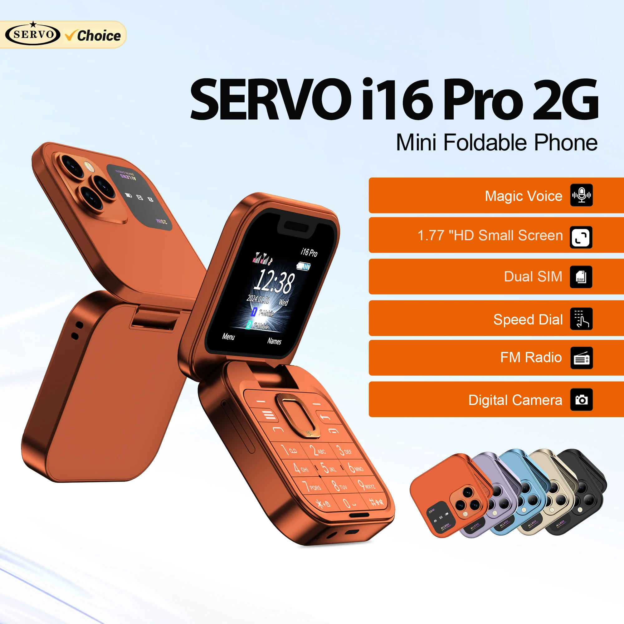 SERVO i16 PRO Mini Flip Mobile Phone Speed Dial Magic Voice 2 SIM Standby FM Radio Flashlight 2G GSM Foldable Button Cellphones