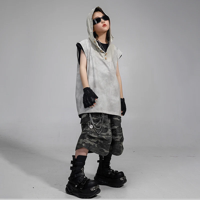 Jungen Hip Hop Kleidung Ärmelloses Mit Kapuze T-shirt Street Dance Hosen Mädchen K-pop Kostüm Kinder Streetwear Kinder Bühne Kleidung Set