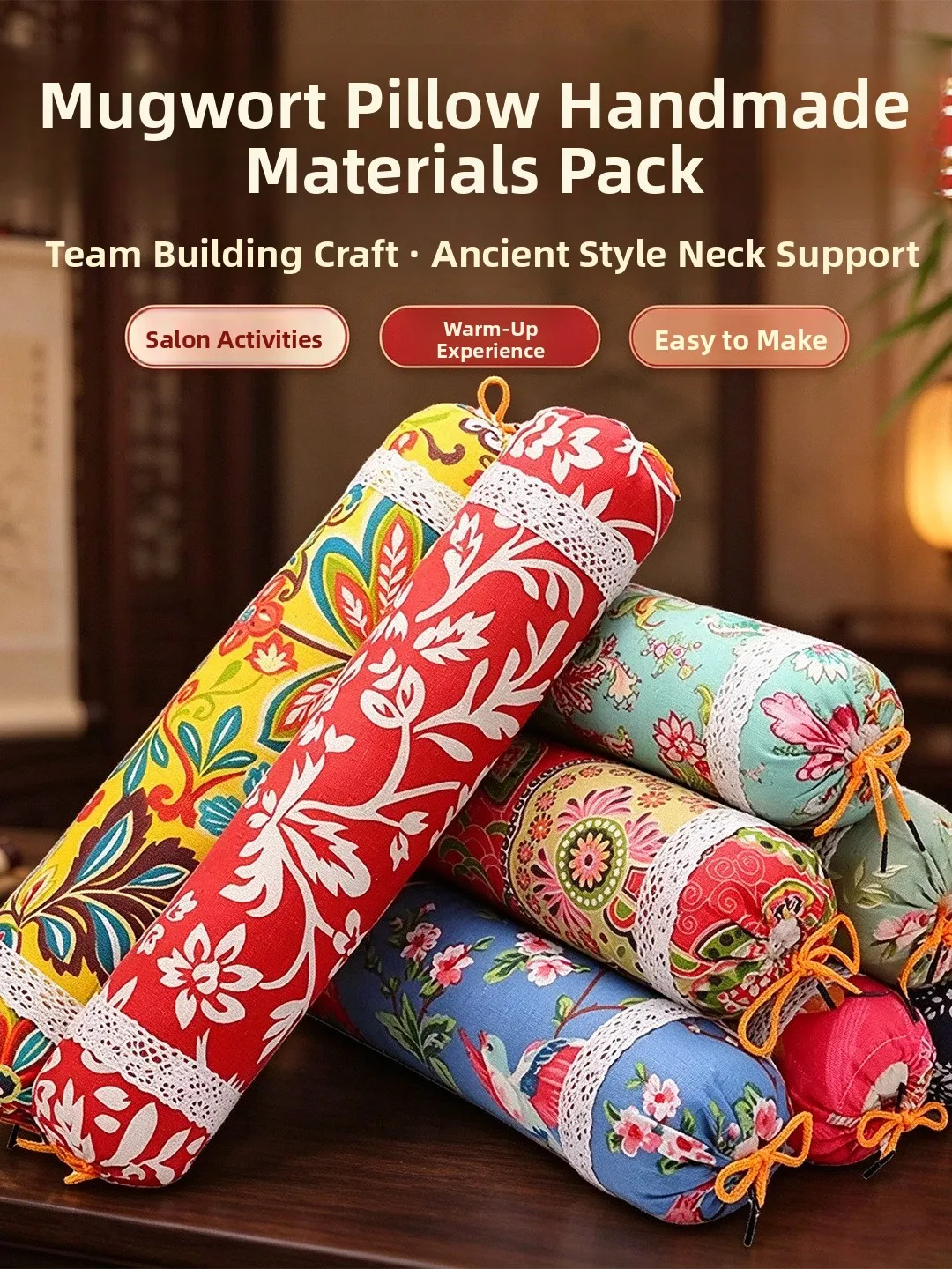 Handmade DIY Moxibustion Neck Pillow Materials Package Cylindrical Artemisia Pillow for Neck Support Health Care Gift