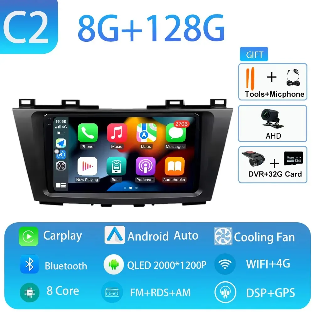 Android 15 Carplay Auto voor Mazda 5 CW 2011 2012 2013 Multimedia Autoradio Navigatie Speler Video WIFI + 4G DSP Geen 2Din DVD