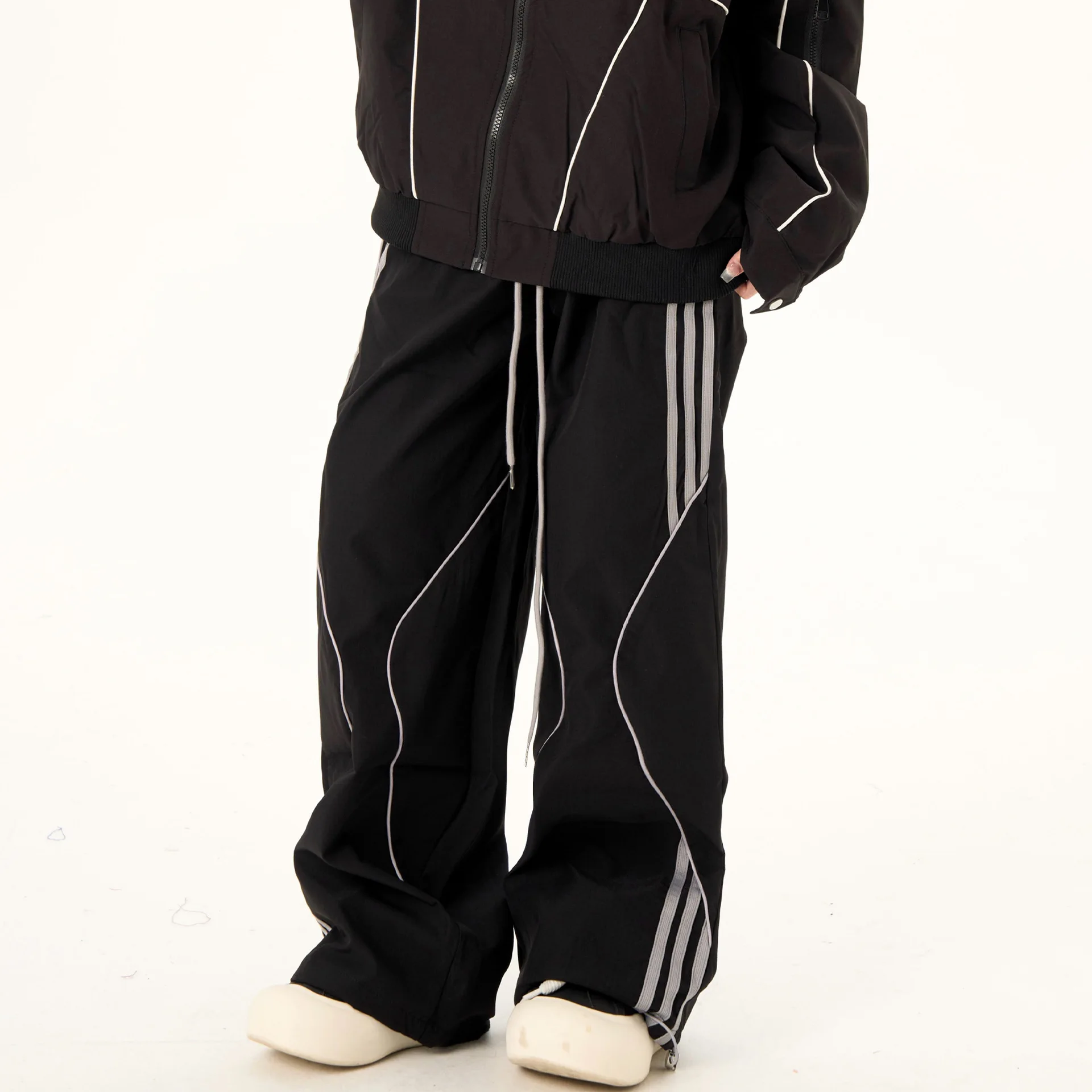 OR FL American Retro Women's Stripes Staraight Sports Pants Trendy Brand Splicing Deconstruction Function Slacks Cargo Trousers